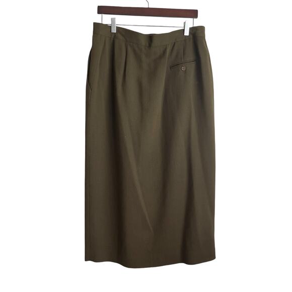 Vintage Jones New York Maxi Skirt Women 16 Olive Wool Blend Pleated Classic Chic - Picture 1 of 10